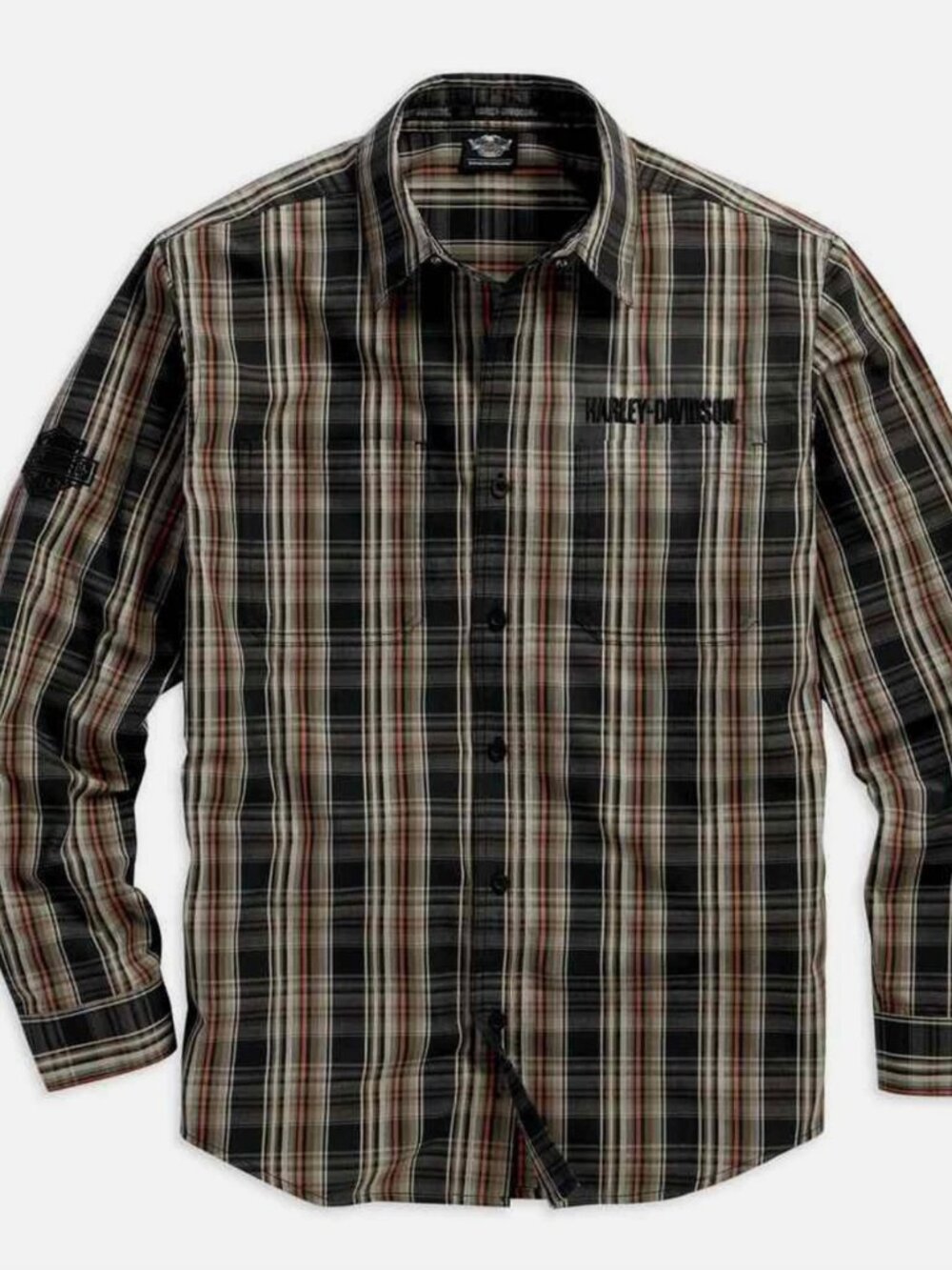 Harley Davidson Plaid Logo Long Sleeve Button Down Shirt Cotton Blend Men's XL